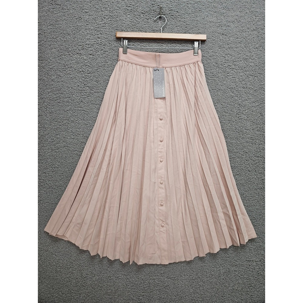 NWT Daniel Rainn Pleated Midi Skirt XS Pink Button Front Coquette Balletcore